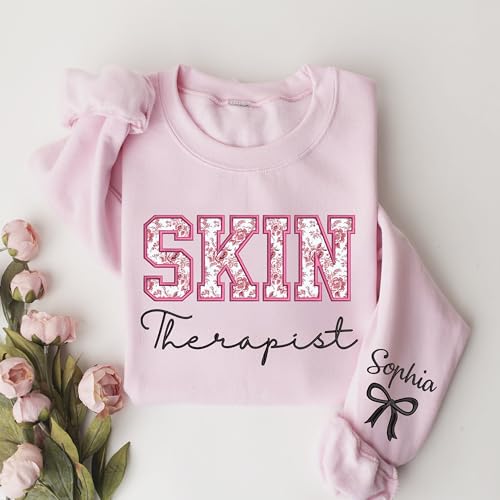 UrbanNEST Personalized Skin Therapist Sweatshirt – Custom Floral Applique Embroidered Crewneck – Esthetician Gift for Spa Specialist, Cosmetologist, Beauty Professional2