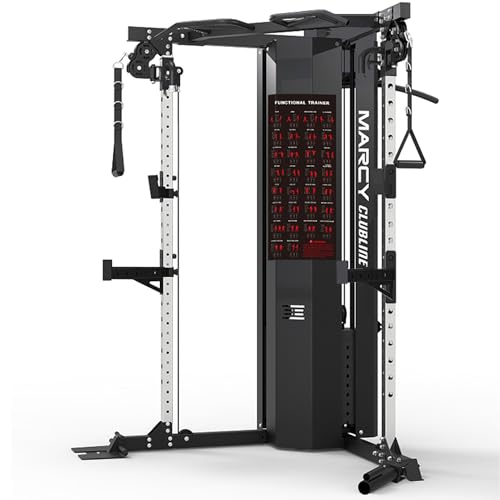 MARCY Máquina de Poleas SM-6500-34 Posiciones - 2 Torres de Peso 2 x 68 Kg - Relación 2:1 - Accesorios incluidos - con Rack - Sistema de Gimnasio para casa - Más de 1 Usuario simultáneo