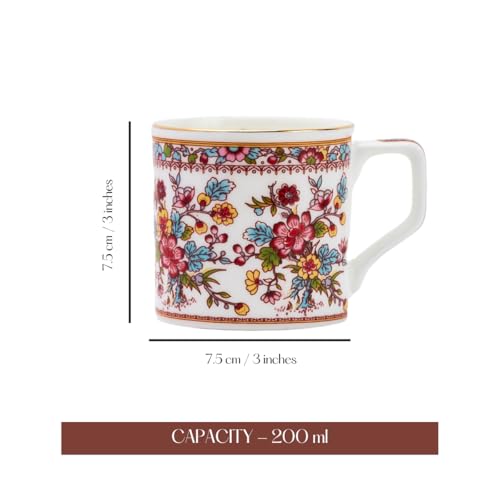 Image of GOLDEN QUEEN'S Tea Cups Set of 6 | Ideal for Everyday Tea and Coffee, Enhancing Your Daily Rituals | Handcrafted & 24K Gold on Rim - Victorian Bloom