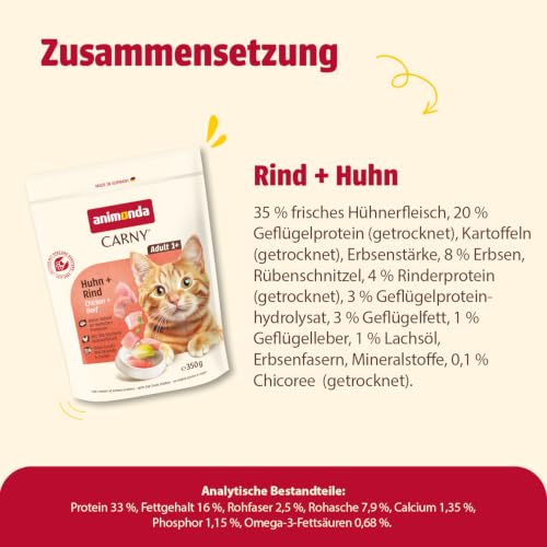 animonda Carny Katzen Trockenfutter Huhn + Rind (1 x 350 g), Trockenfutter für ausgewachsene Katzen, Katzenfutter ohne Getreide und Zucker… – Ansicht 4