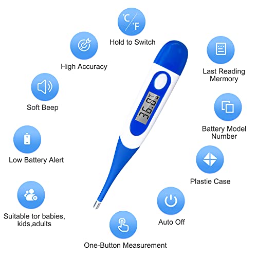 Berrcom Digital Thermometer For Adults,Oral And Underarm Thermometer For Baby And Kids Medical Thermometer With Fever Alarm C/F Switchable Rectal Thermometer With Soft Tips Thermometer #TOP2