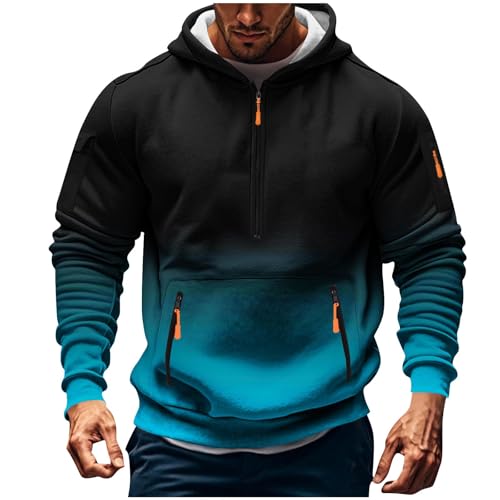Mens Fleece Hoodies With Zipper Pockets Quarter Zip Gradient Color Pullover Long Sleeve Hooded Sweatshirt Tops2