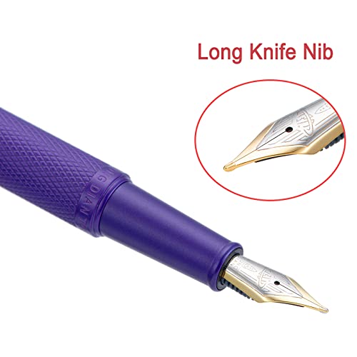 Image of Hongdian 1851 Purple Forest Fountain Pen Blade Nib Classic Design Calligraphy Pen with Converter and Metal Pen Case Set