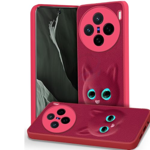 Image of AESTMO Back Case Cover for Vivo X200 5G Back Cover | 3D Cat Cover | Leather Finish | Full Body Protection | Camera Protection Back Cover for Vivo X200 5G (Pink)