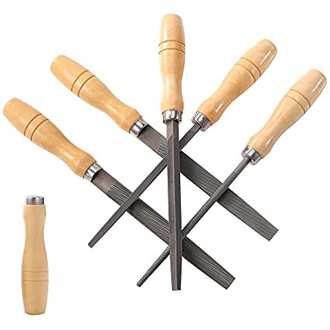 ACCOCO High Carbon Steel File Set with Wooden Handles Rasp File for Metal, Wood, Plastic, 5 Pieces Cover