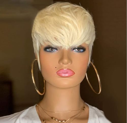 short pixie cut wigs for women synthetic short hair cut with bangs blonde short pixie hair styles Short Blonde Hairstyles Synthetic Wigs For Women blonde Bowl Cut Wig For Women (Blonde)
