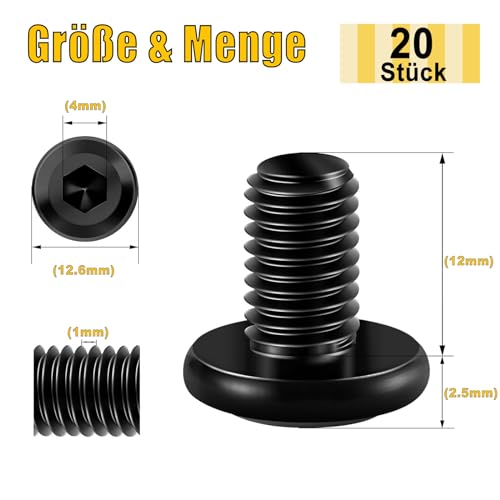 20PCs M6 x 12 Flat Head Screws, Hexagon Socket, Stainless Steel A2 V2A, Full Thread Black Oxide with Hex Key - Image 2