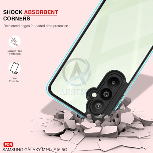 Image of AESTMO Samsung Galaxy M16 / F16 5G Back Cover | 360 Protection | Crystal Clear Hard Back Transparent | Bumper Case for Samsung Galaxy M16 / F16 5G (PC+TPU, Black Bumper)