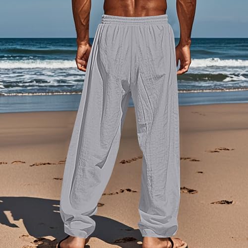 Cotton Linen Pants for Men Casual Palm Tree PrintWide Leg Yoga Beach Pants Loose Fit Lightweight Summer Trousers2