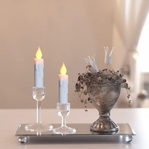Cvhomedeco. Flickering Taper Candles Led Drip Flameless Candles, Battery Operated With Timer, White, 4-3/4 Inch, Set Of 2 #TOP1