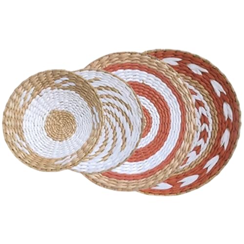 Adornos colgantes vintage de paja y platos decorativos redondos tejidos a mano set de 4