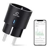 EIGHTREE Smart WLAN Steckdose, Alexa Zubehör WiFi Steckdose mit Strommessung 16A, Sprachsteuerung & Timer, Smart Home funktioniert mit Alexa, Google Home, Schwarz