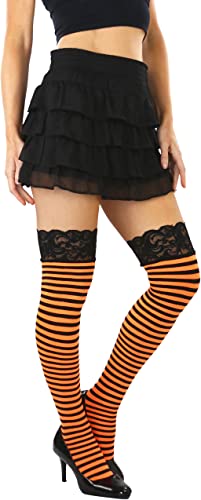 Image of ToBeInStyle Women's Opaque Hosiery Thin Striped Thigh High Long Stocking