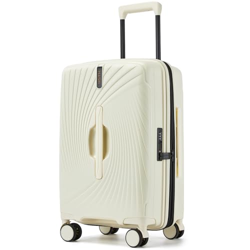 Hulsin 20 Inch Expandable Carry on Luggage, Hardside Lightweight Spinner Suitcase TSA Lock, 22x14x9 Airline Approved Hard Shell Expandable Travel Luggage with 20% More Capacity (White)