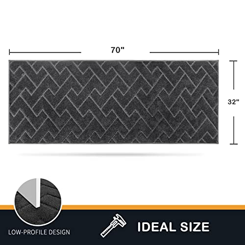 PURRUGS Dirt Trapping Door Mat 32" x 70", Non-Slip Machine Washable Entry Rug, Shoe Scraper, Dog Doormat, Super Absorbent Welcome Mat for Front & Back Door, Muddy Wet Shoes & Paws, Charcoal