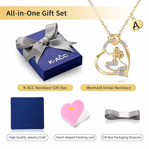 K-Acc 14K Gold-Plated Mermaid Initial Heart Necklace - Gifts for Girls2