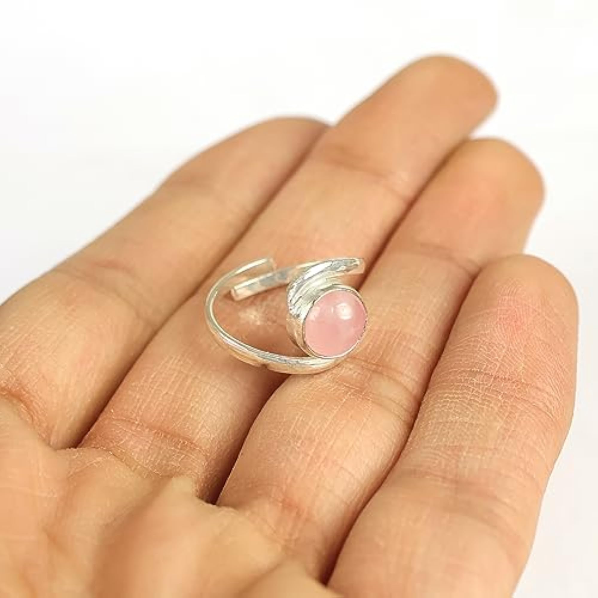 Adjustable Certified Rose Quartz Gemstone Ring for Unisex