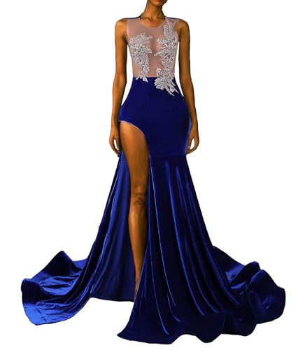 Velvet Prom Dress Beaded Applique Split Celebrity Gala Pageant Evening Gown