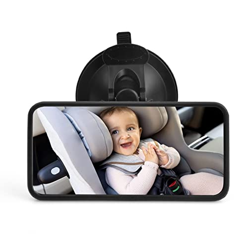 Espejo Coche Bebé Asiento Trasero, Versión Actualizada 360°Rotación Espejo Retrovisor Coche Bebé, Accesorios Esencial para Padres Primerizos - Espejo Coche Bebé, Negro 12x6cm