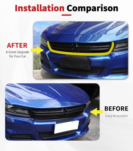Image of Voodonala for Charger Front Grille Inserts Trim for 2015-2023 Dodge Charger, Radiator Grill Cover Protector, ABS Red Exterior Accessories, 2PCS