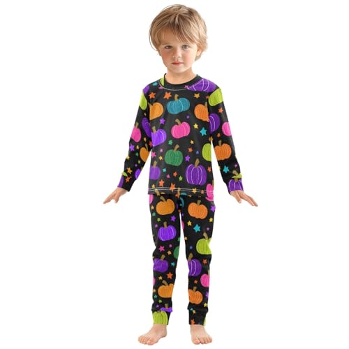 Fustylead Cute Neon Color Pumpkins and Stars Cotton Pajamas Set 2 Piece Long Sleeve Pjs Sleepwear3