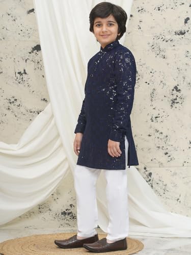 Image of AJ DEZINES Kids Kurta Pajama Set For Boys | Embroidery Chikankari Kurta Set | Traditional & Festive Outfit | Cotton Stylish Boys Kurta Pyjama | Perfect For Festivals Wedding & Family Function