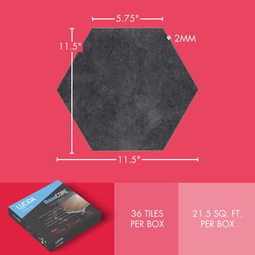 Basecore Hex Hexagon Vinyl Flooring Dark Gray 5.75" Diy Self Adhesive Textured Modern Floor Tile Peel & Stick Tile (36Pcs/21.5Sqft Per Case) #TOP7