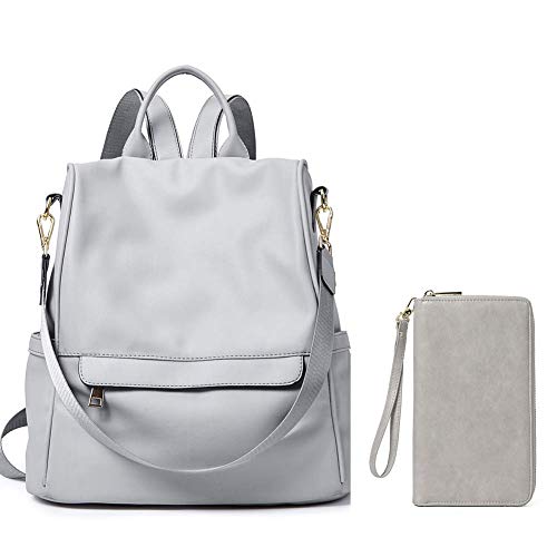 CLUCI Women Backpack Purse Fashion Leather Large Travel Bag Ladies Shoulder Bags Women Wallet Large Leather Designer Zip Around Card Holder Organizer Ladies Travel Clutch Wristlet Grey