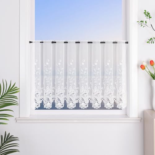 HeichkelL Scheibengardine Voile Kurzstore Hohl Stickerei Vorhang Durchstangenzug Gardine Küche Tür Korridor Gardine Creme 1 Stück HöhexBreite 60x150cm