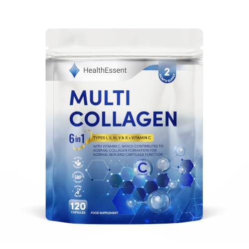HealthEssent Multi Collagen Capsules 1650mg for Women & Men | 6 in 1 Complex with Types I II III V & X + Vitamin C | for Skin Hair Nails & Joints | Marine Bovine & Chicken Peptides |120 Capsules