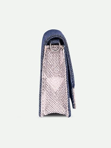 Image of ZOUK Tovi Mini Bag Wallet | Stylish Vegan Denim Crossbody Wallet for Women with Card Slots & Water-Resistant Lining | Handcrafted Small Sling Bag with Silver Chain Strap | Aravalli Abstract