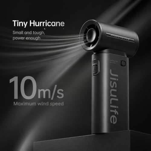 Image of JISULIFE Portable Handheld Fan Life9, Turbo Power High Speed Air [18H Max Cooling Time], 5 Gear Wind, 5000mAh Rechargeable, Mini Pocket Design, Personal Fan for Travel Concerts Cruise Makeup- Black
