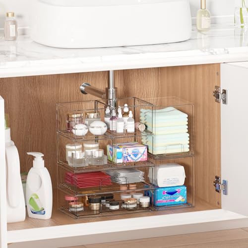 Vtopmart Stackable Storage Drawers Set of 3,Clear Plastic Organizer Bins for Makeup, Cosmetics, Beauty Supplies,Ideal for Vanity, Bathroom,Cabinet,Pantry Organization