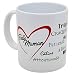 Tazza con scritta in inglese "Je t'aime belle mamme" con cuore e complimenti; ottima idea regalo originale per la mamma, la famiglia, il genitore o altre occasioni