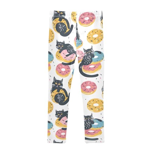 Cute Cat Donuts Girls Leggings Ultra Soft Compression Yoga Gym Pants for Kids 4-10T2