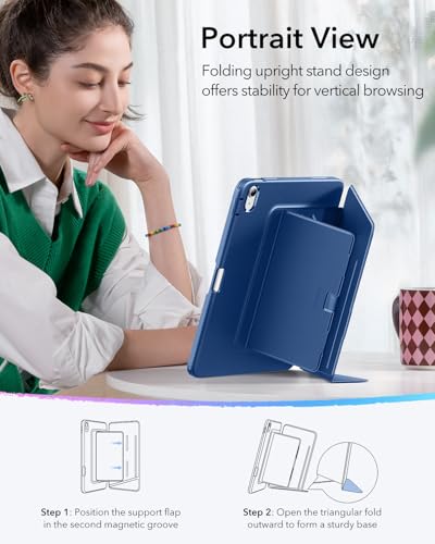 Image of ESR for iPad (A16) 11th Generation Cover, iPad 11th /10th Gen Cover (2025 /2022), Vertical Stand Case, Multi Stand Angles, Ultra-Stable Case with Pencil Holder, Flip Series, Blue