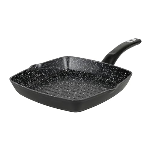 Crealys 529426 Poêle à griller en aluminium forgé 24 x 24 cm Gamme GRANITY - Revêtement intérieur anti-adhésif effet pierre sans PFOA - Grill à viande...