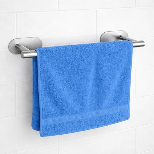 Image of JIALTO 16 Inch Self-Adhesive Bathroom Towel Holder | Wall Mounted Towel Hanger For bathroom clothes hanger | No-Drill Hand Towel Rack for Bathroom Towel Stand & Kitchen Towel Bar (Silver, Pack Of - 1)