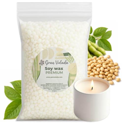 Gran Velada - Cera de Soja Natural para Velas en Vaso 1 Kg | Cera Vegetal para Velas en recipientes, Masaje y Cosmética | Vegana y en Perlas o Escamas