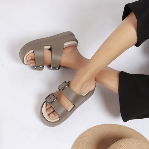 Image of Essence Women Buckle Sandals with Super Soft Insole | Ergonomic Footbed | Lightweight | Platform Heel | Cushioned Sole | Suggested by Doctors I Latest, Stylish and Trendy Slip-Ons for Girls and Ladies