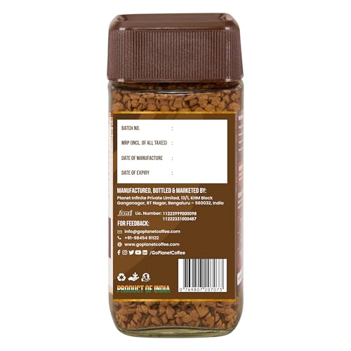 Image of Planet Coffee | PREMIUM Coffee | 100 Gms Jar | Pure Arabica | Freeze-Dried Instant Coffee | No Added Sugar | Makes 50 Cups | Medium Roast | Unflavoured Coffee