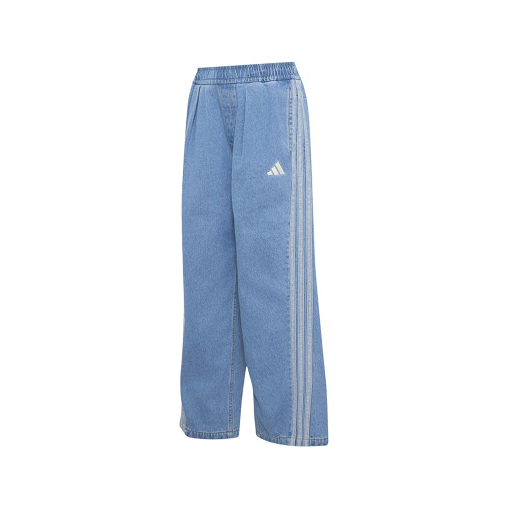 Womens Stadium Washed Denim Loose Fit Pants Casual - Blue