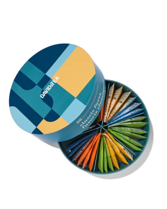 DAVIDsTEA Feel-Good 36-Sachet Tea Wheel – Organic Caffeine-Free Wellness Tea Sampler Gift Set for Hot & Iced Steeps | 6 Calming Herbal Blends: Cold 911, Le Digestif, Ashwagandha Chai & More
