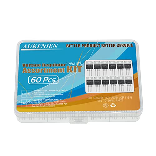 AUKENIEN 12 Werte 60 Stück L7805 LM317 L7806 L7808 L7809 L7810 L7812 L7815 L7818 L7824 L7912 L7915 Positiv Negativ Spannungsregler Sortiment Kit TO-220 Voltage Regulator