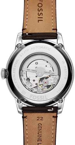 Fossil Men's Watch, Townsman Automatic Stainless Steel and Leather Two-Hand Skeleton Watch for Men, Color: Silver, Brown — view 2