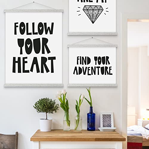 Image of Magnetic Poster Hanger, 16x20 16x24 16x22 Poster Frame Wood Wooden Magnet Print Posters Dowel Scroll Hanger Hangers Hanging Kit for Walls Map Canvas Artwork (Grey, 16 inch)