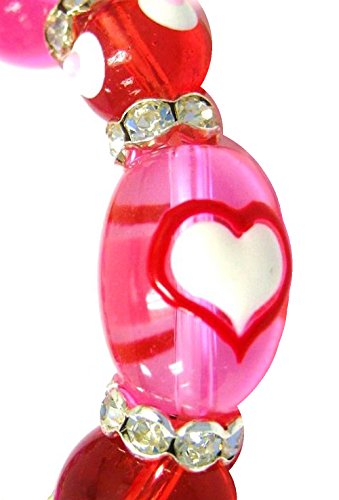 Linpeng 3D Hand Painted Hearts Multi Styles Glass Beads Stretch Bracelet, Red/Pink #TOP2