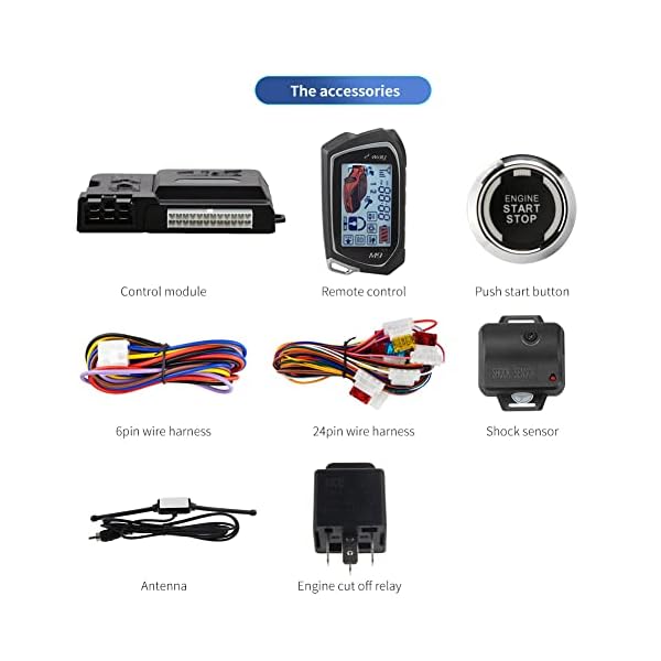 EASYGUARD EC207-M9 2 Way Car Alarm System with 1.73'' LCD Pager Display Push Start Button Remote Engine Timer Engine Start DC12V - Image 6