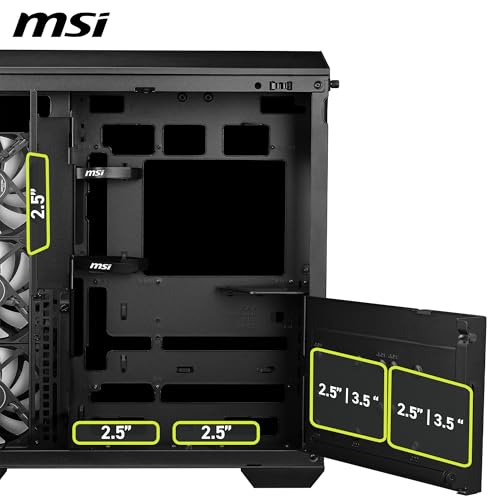 MSI MAG PANO 100R PZ Boîtier PC ATX - Compatible Installation Verticale de Carte Graphique, Support GPU, filtres à poussière, Cage de Stockage pivotante, Double Compartiment, USB Type-C 20 GB/s