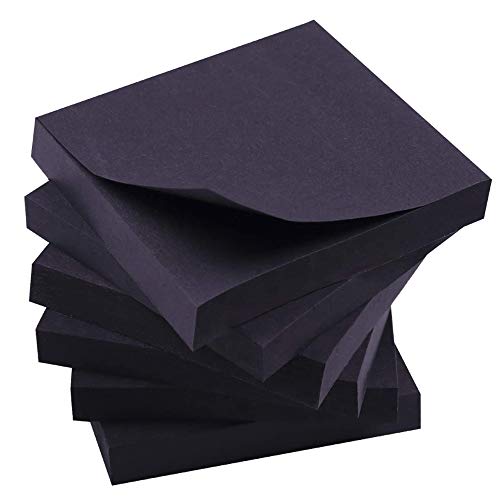 Black Sticky Notes, 6 Pads, 3 X 3 Inch, 100 Sheets/Pad, Self-Stick Notes Pads, Easy Post Notes for Office, School, Home (Black)